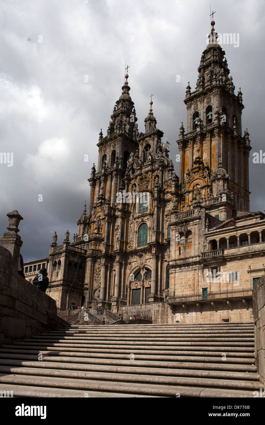 Cattedrale di Santiago. s. XI a XII. Facciata del Obradoiro, arte barocca. Foto Stock