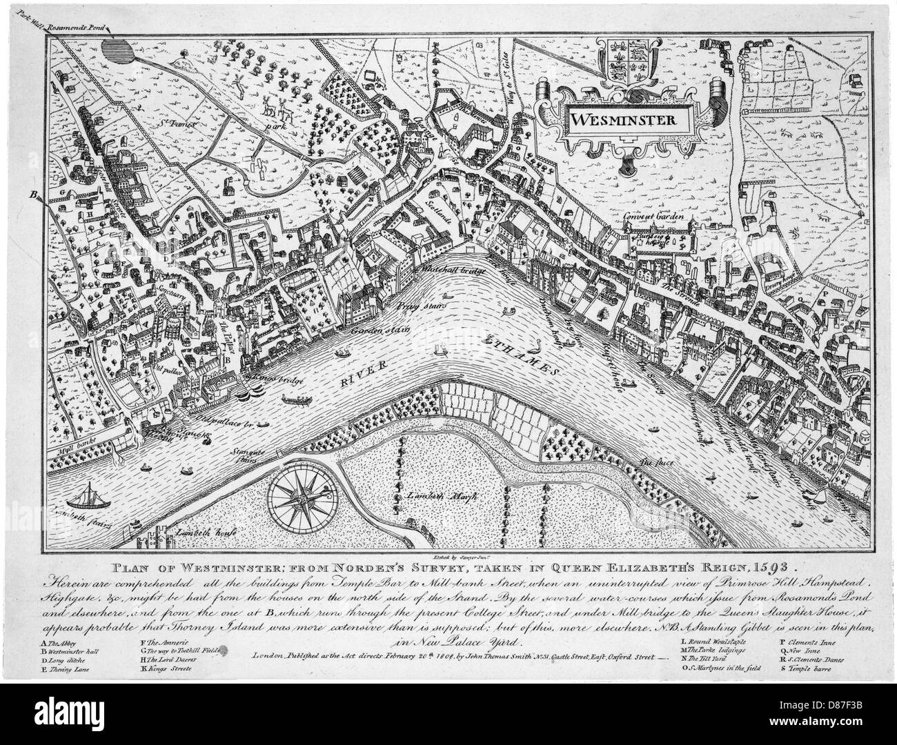 Westminster - 1593 - Mappa Foto Stock