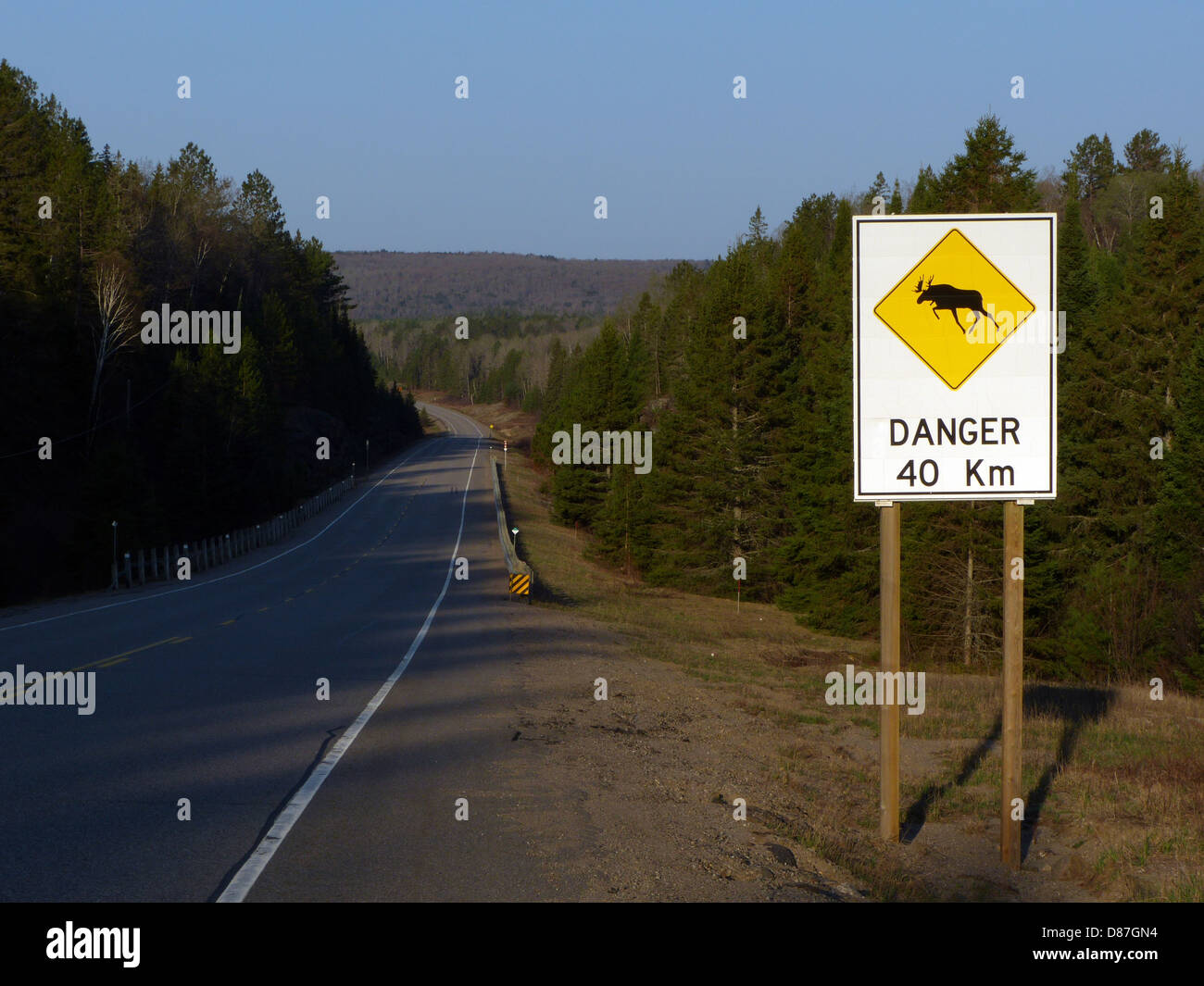 Moose cartello stradale in Algonquin Park Ontario Canada Highway 60 che corre attraverso il parco provinciale Foto Stock