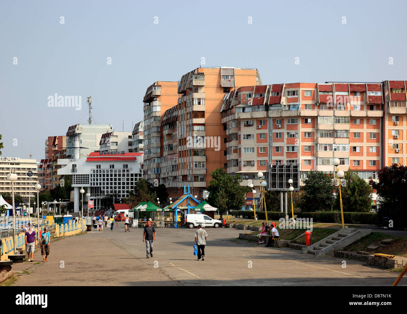 Tulcea, Dobrogea, Romania, il Danubio, porto delle navi sul Danubio Foto Stock