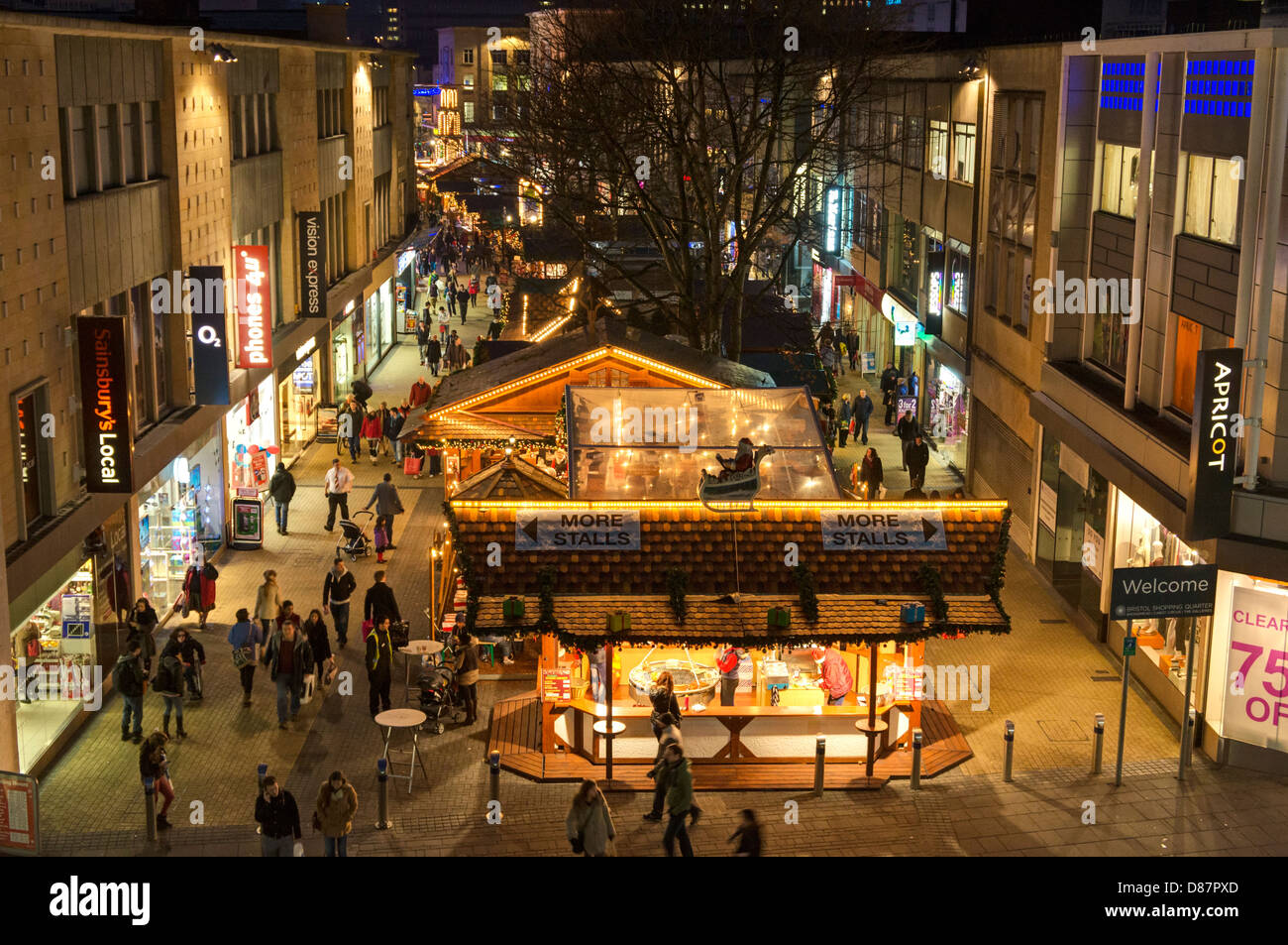 Mercatino di Natale di scena nel centro città di Bristol, Inghilterra, Regno Unito Foto Stock