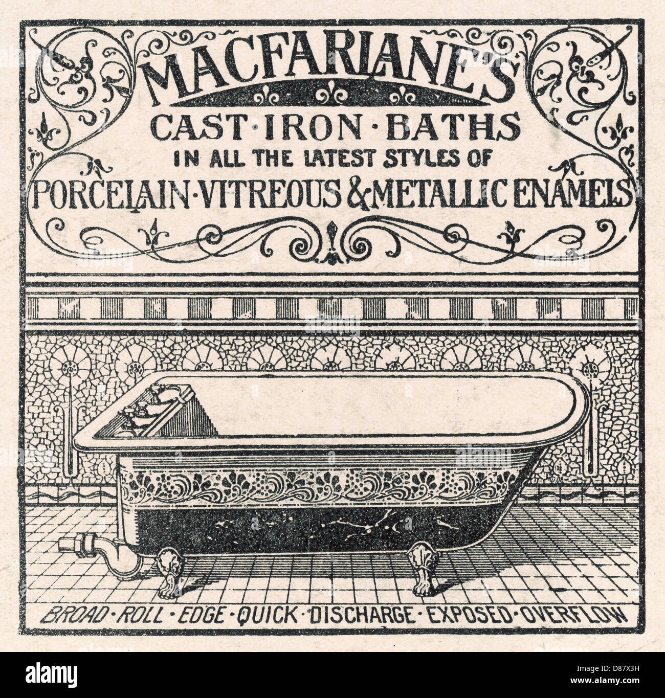 Annuncio per 'MacFarlanes Cast Iron Baths 1895 Foto Stock