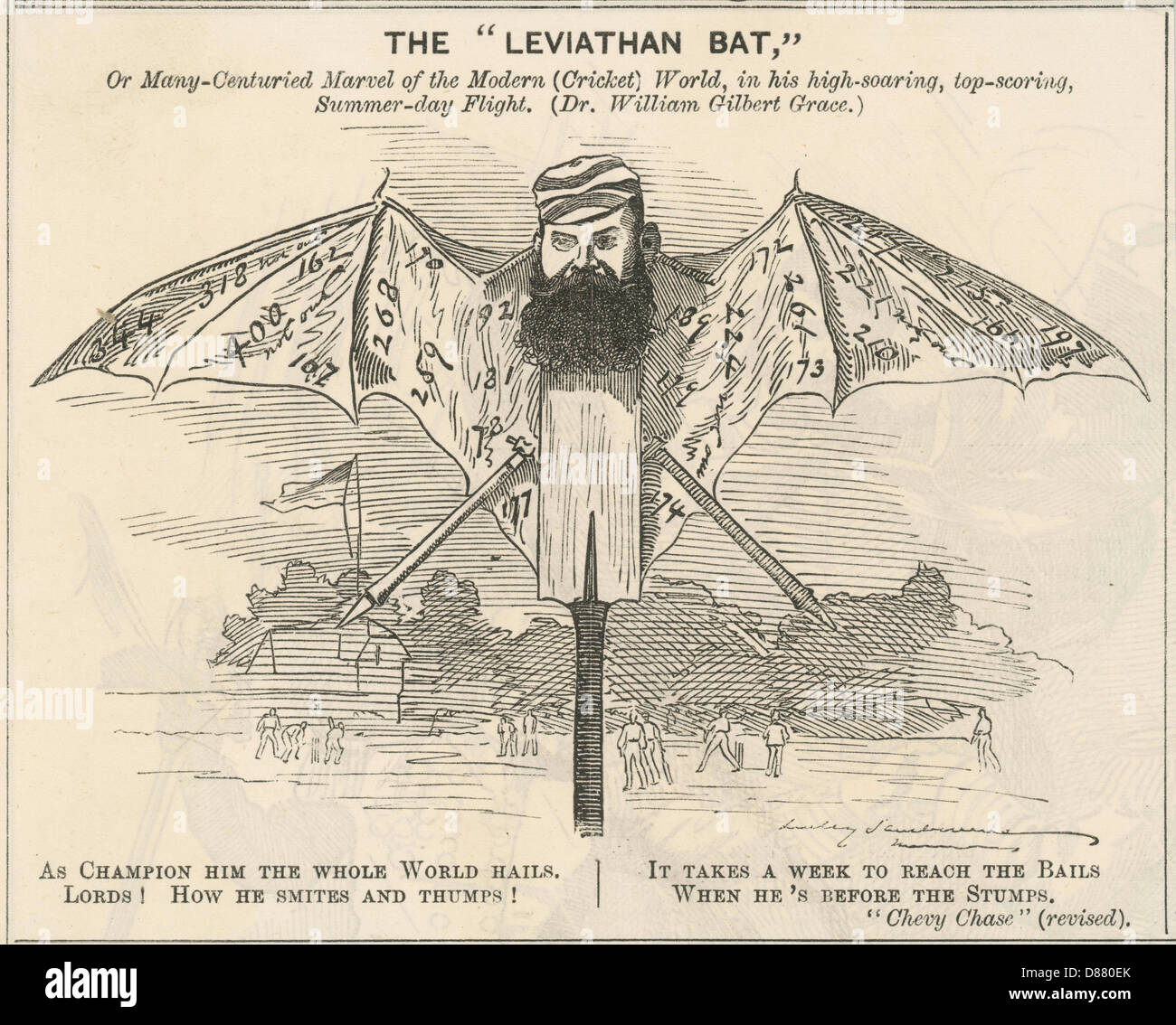 Ritratto di cartone animato, W G Grace come il Bat Leviathan Foto Stock
