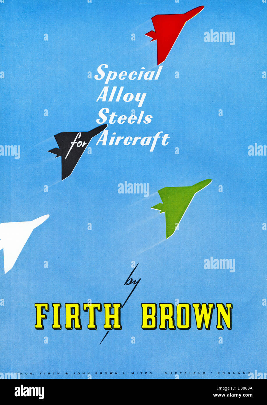 Annuncio per FIRTH BROWN acciai legati speciali per la costruzione di aeromobili annuncio nella rivista di settore circa 1955 Foto Stock