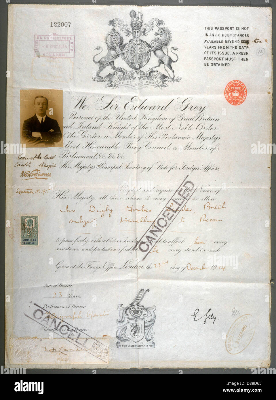 Passaporto 1914 Foto Stock