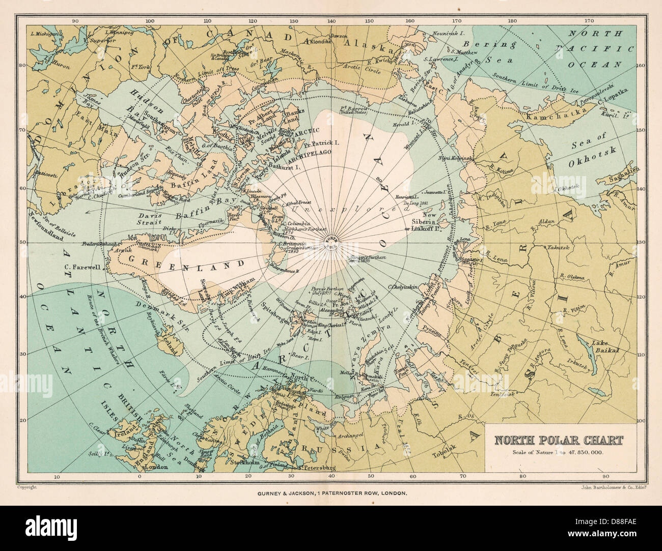 Mappa Circolo Polare Artico 1895 Foto stock - Alamy