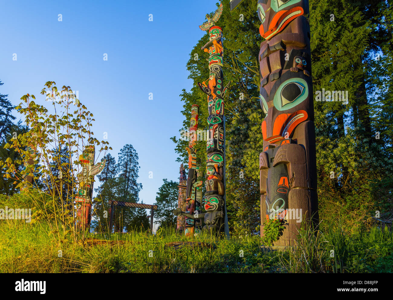 Totem, il Brockton Point, Stanley Park, Vancouver, British Columbia, Canada Foto Stock