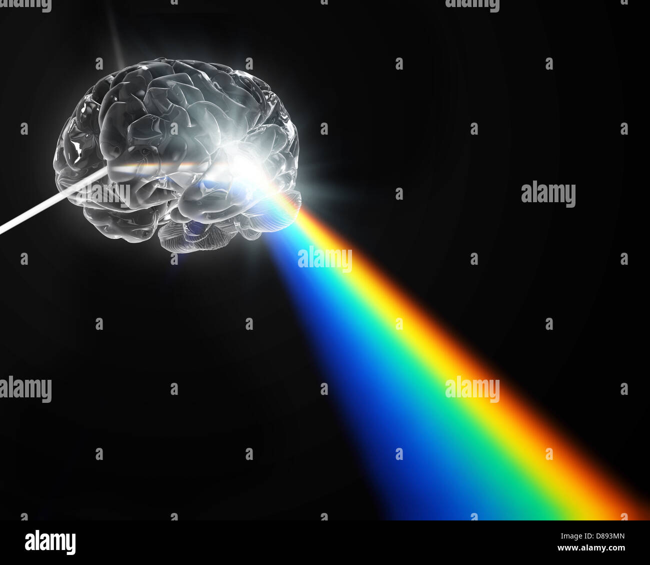 Un cervello prisma a forma di dispersione di luce bianca - concetto di creatività Foto Stock
