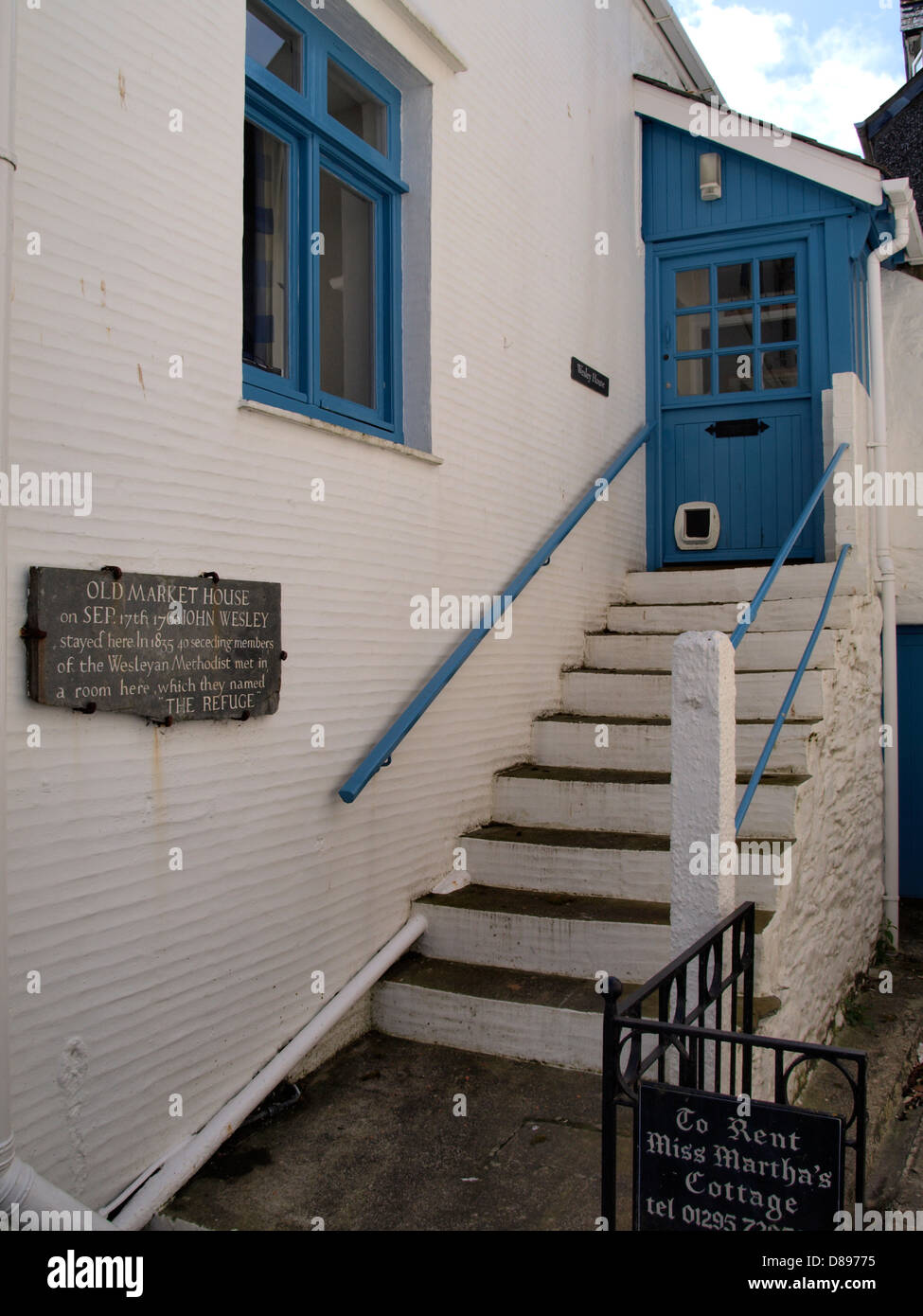 Vecchia casa di mercato, Polperro, Cornwall, casa dove John Wesley alloggiato, Foto Stock