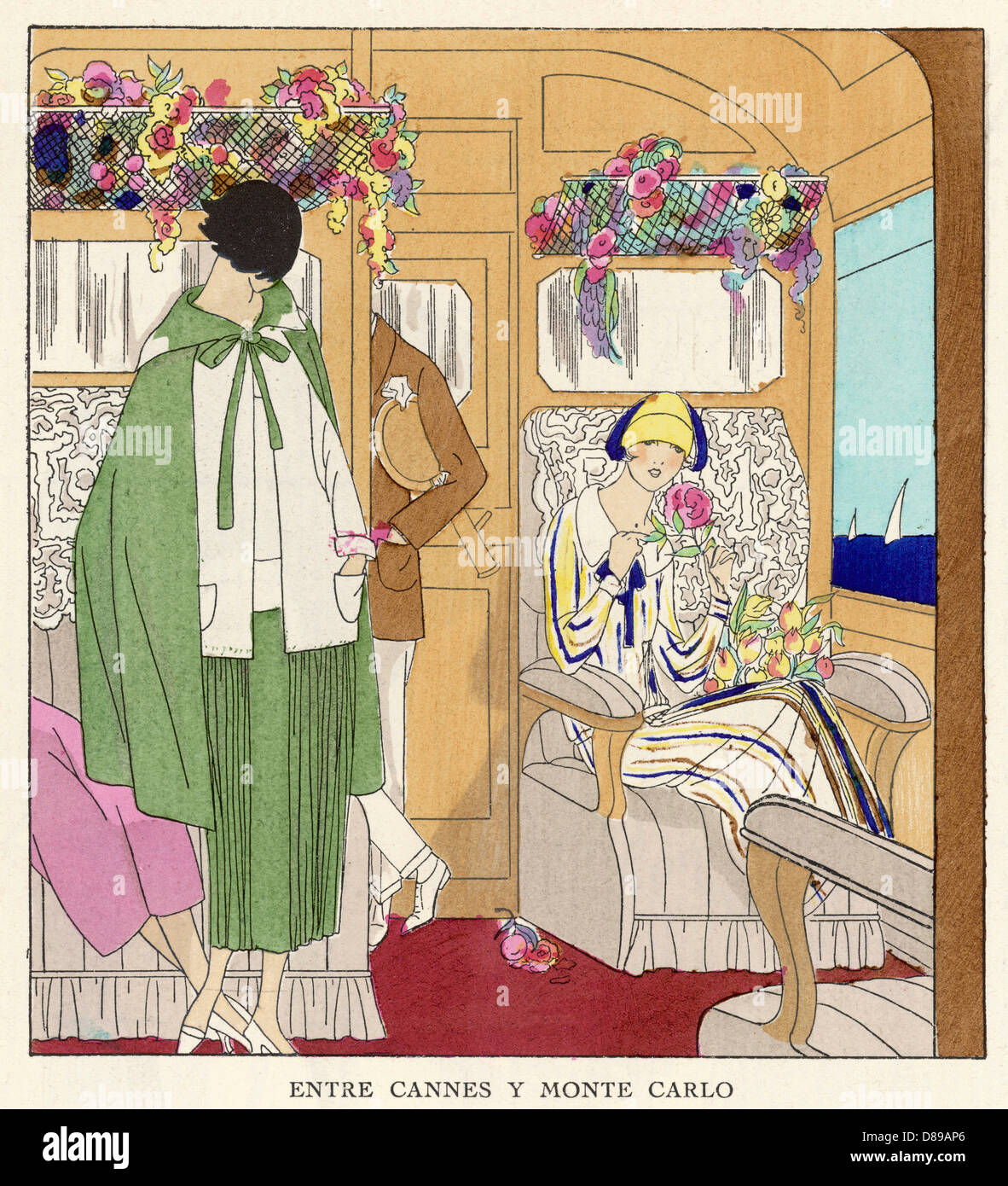 Due eleganti Signore in una carrozza ferroviaria Foto Stock