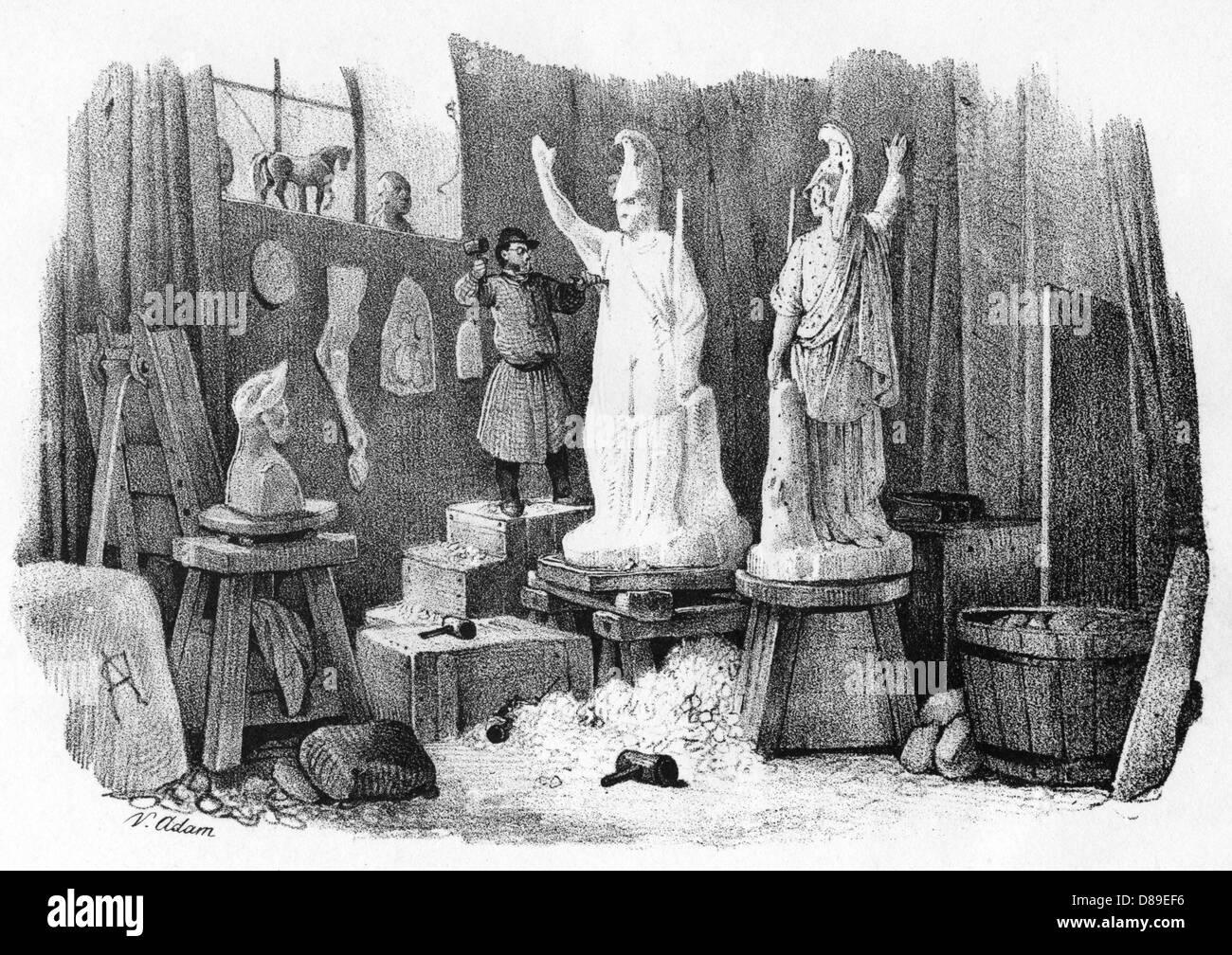 SCULTORE AL LAVORO Foto Stock