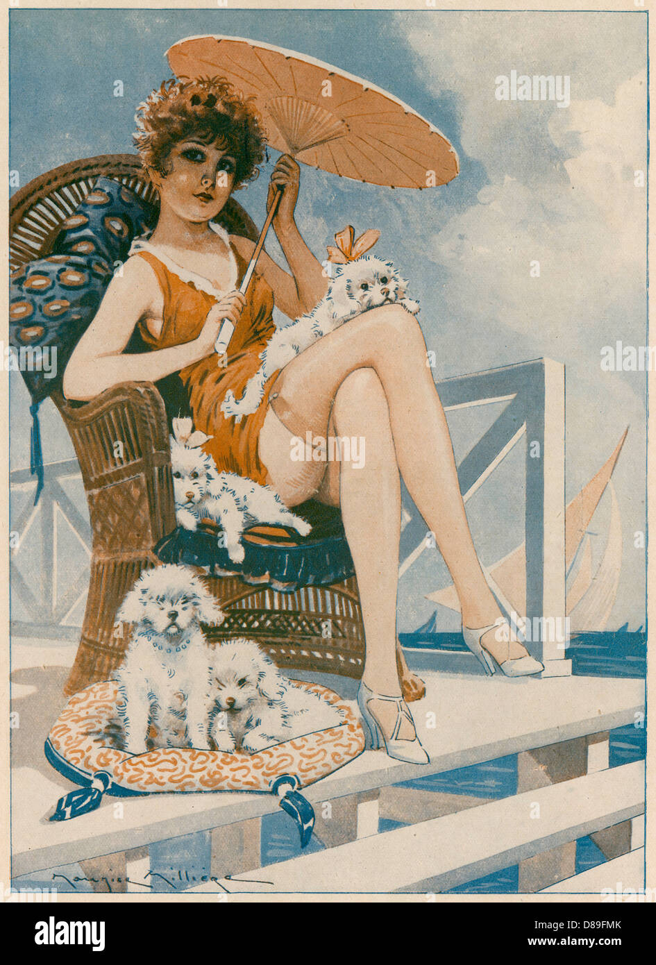 DONNA CON CANI 1929 Foto Stock