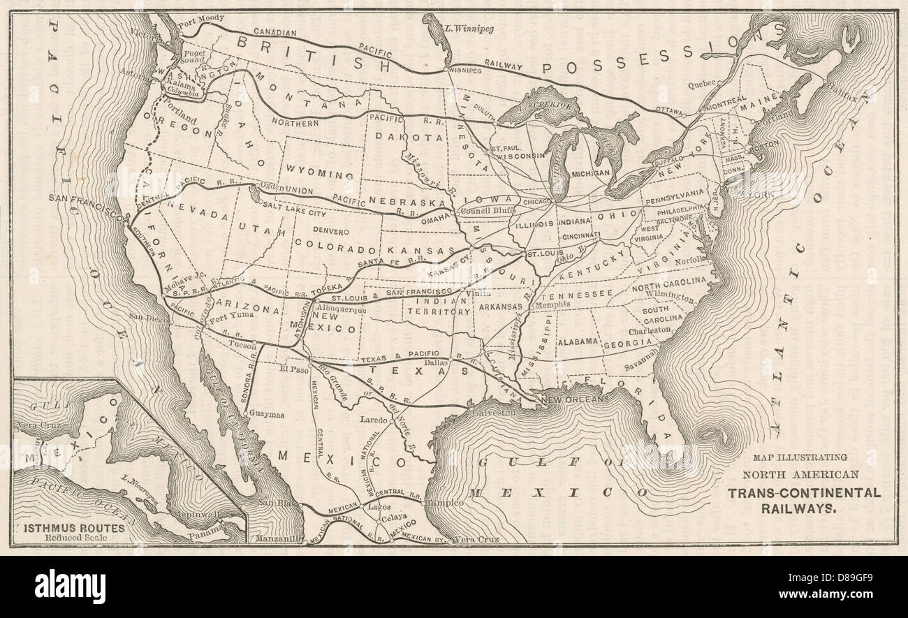 Mappa delle ferrovie degli Stati Uniti Foto Stock