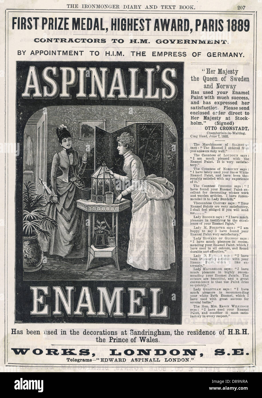Annuncio per la vernice smalto Aspinall 1889 Foto Stock