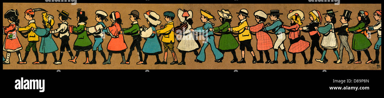 I bambini in una riga Foto Stock