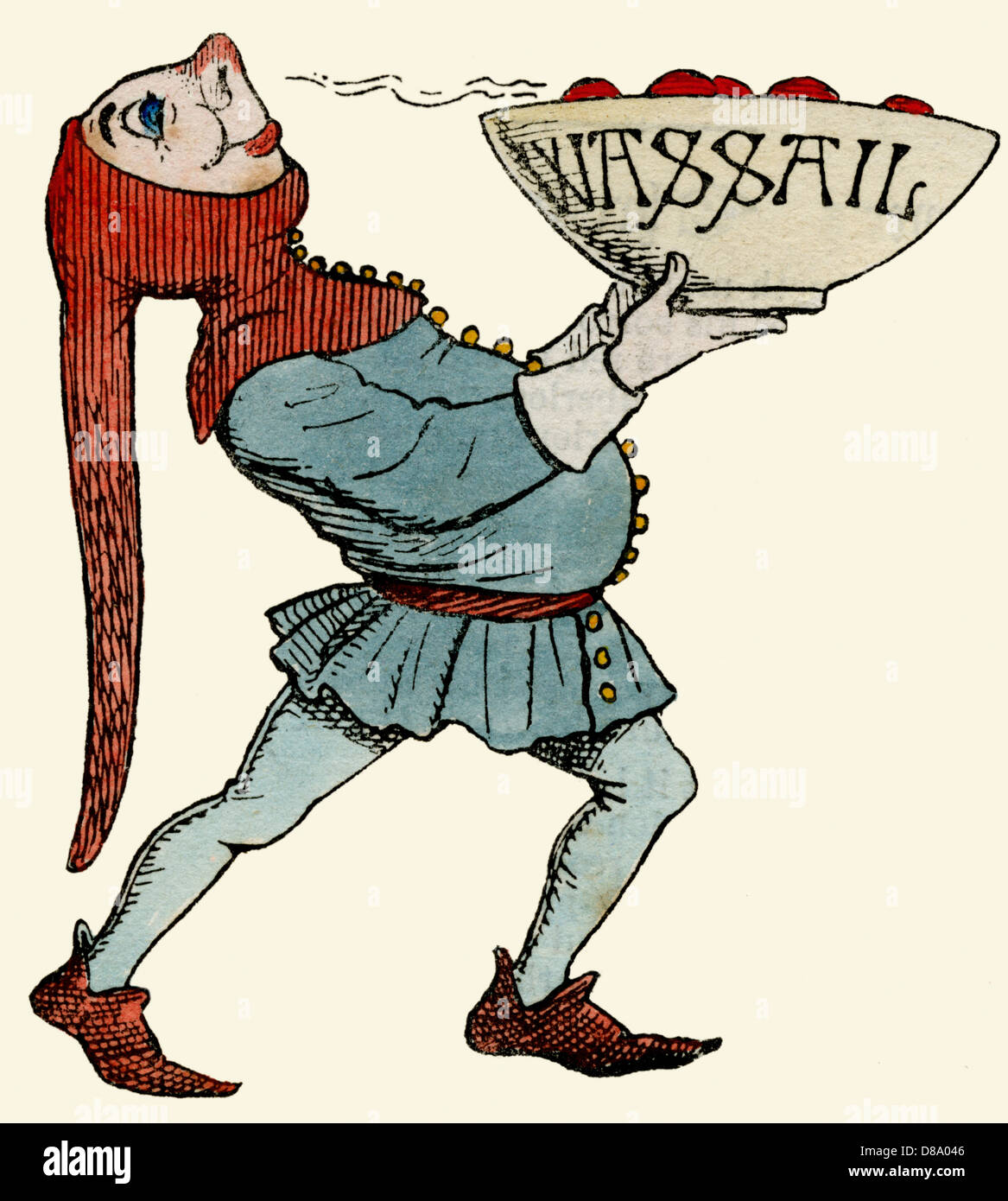 Jester portando una ciotola Wassail Foto Stock