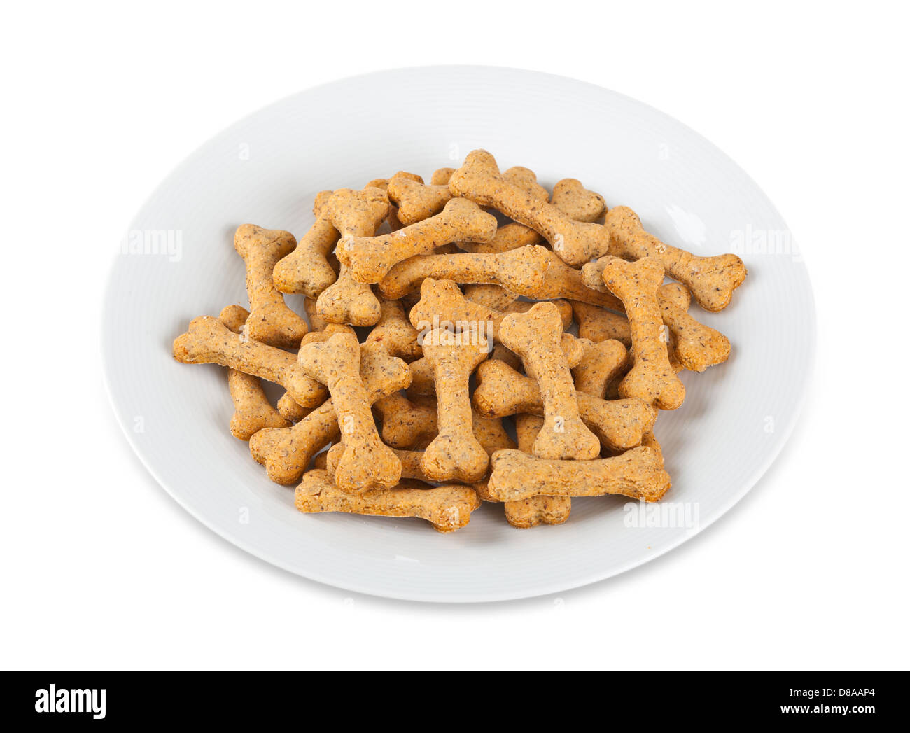 Biscotti di cane su sfondo bianco Foto Stock