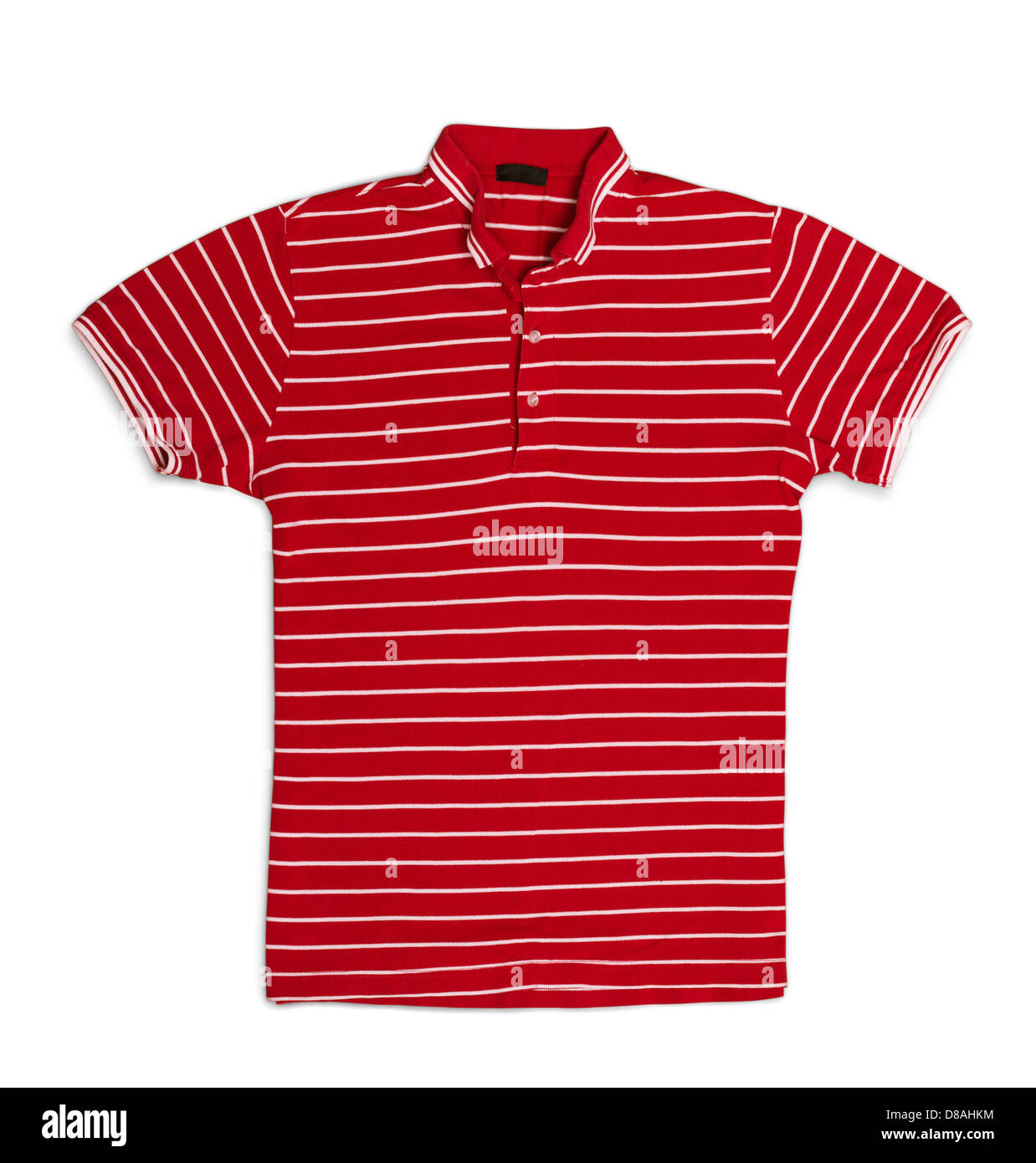 Red striped polo t-shirt isolato su bianco Foto Stock