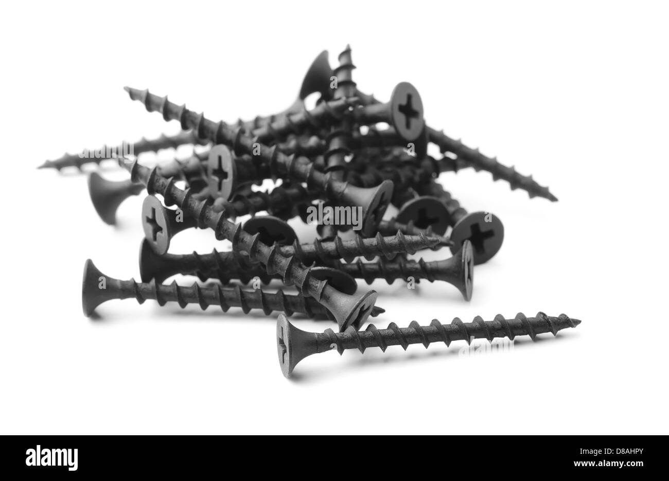 Nero viti di muretti a secco isolato su bianco Foto Stock