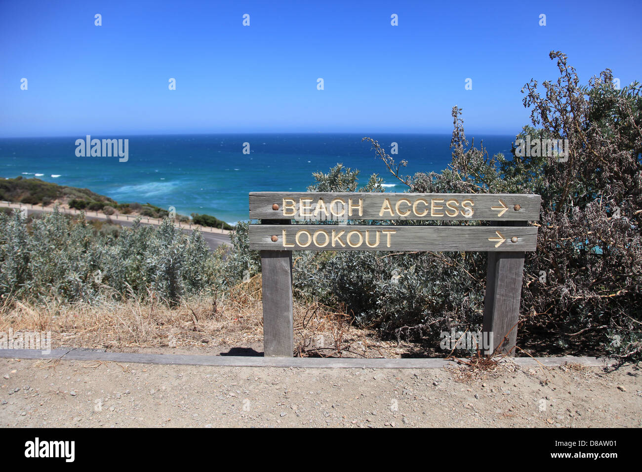 Accesso alla spiaggia e lookout segno, Portsea, Victoria, Australia Foto Stock