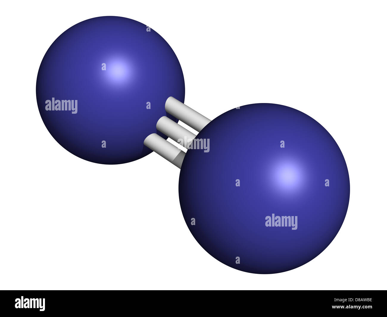 Azoto elementare (N2), il modello molecolare. Il gas di azoto è il principale componente dell'atmosfera della terra. Foto Stock