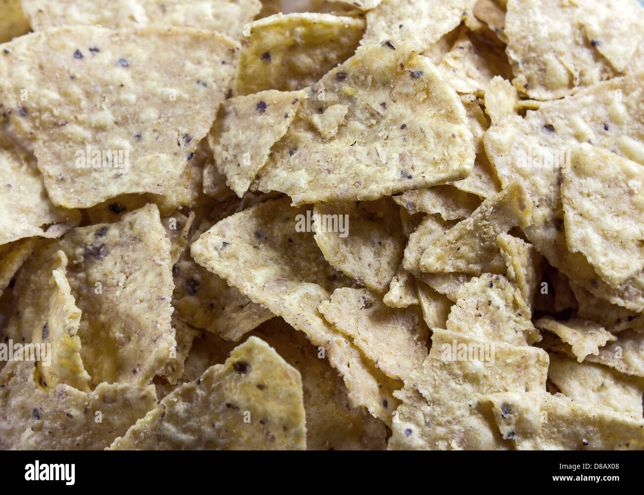 Piccante e speziato corn chips. Abstract food texture. Foto Stock