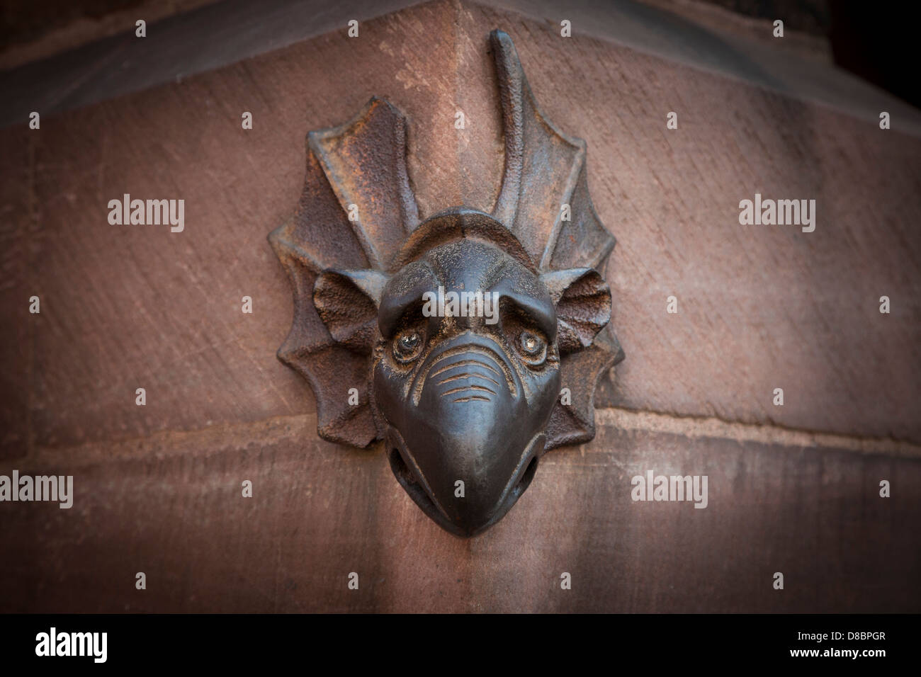 Dettaglio della parte esterna gargoyle sulla cattedrale gotica a Strasburgo, Alsazia, Francia Foto Stock