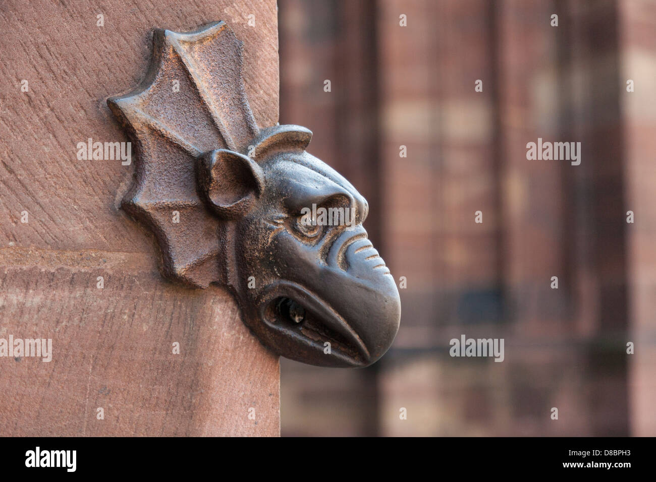 Dettaglio della parte esterna gargoyle sulla cattedrale gotica a Strasburgo, Alsazia, Francia Foto Stock