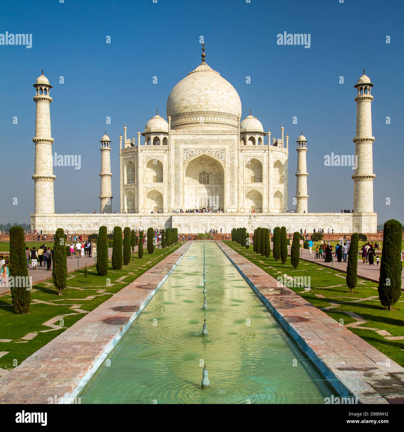 Vista del Taj Mahal, Agra, Uttar Pradesh, India Foto Stock