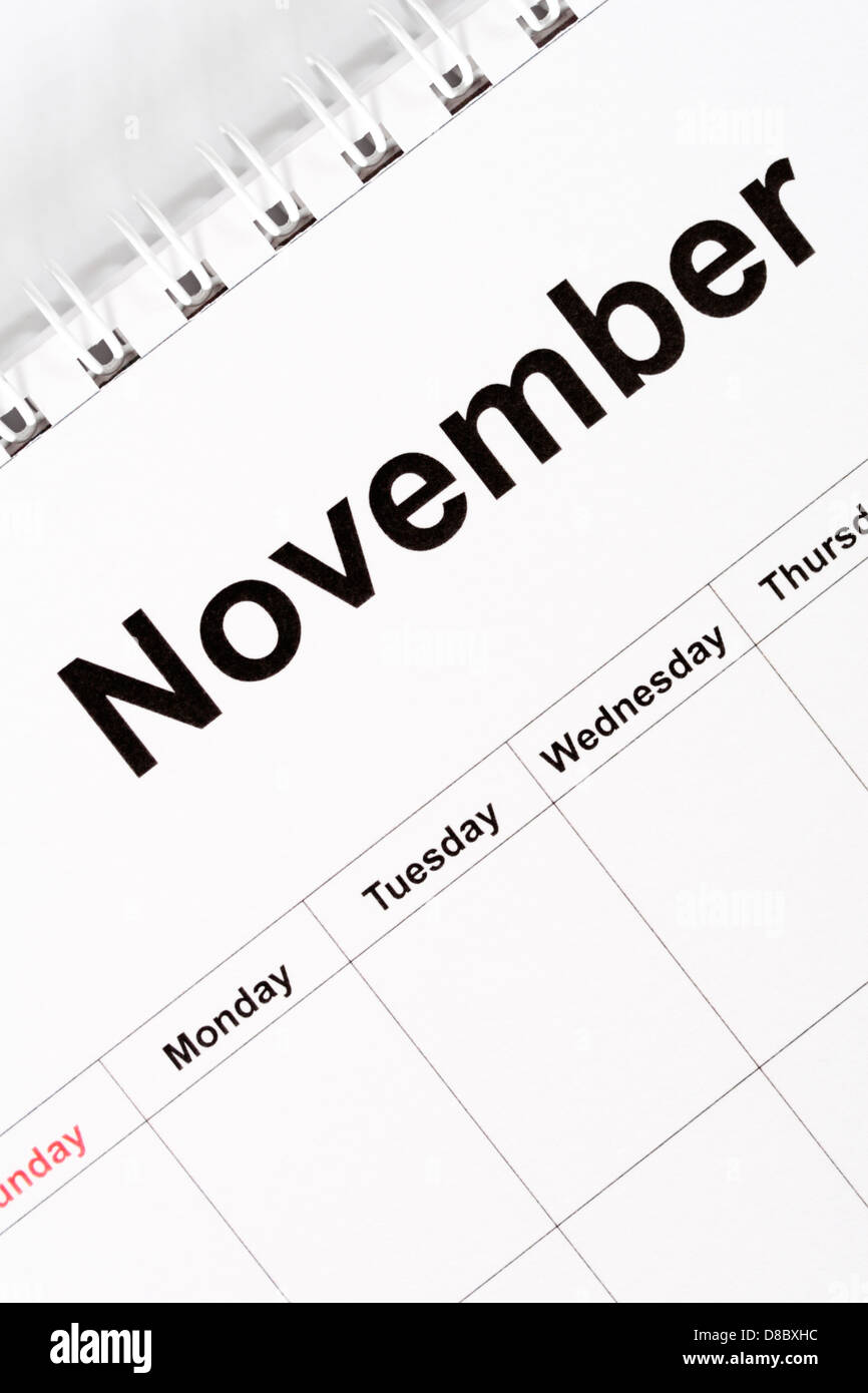 Calendario del mese di novembre Foto Stock