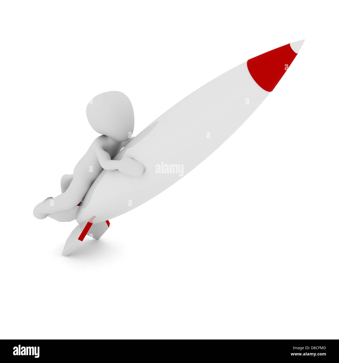 Un 3D carattere su un razzo. Foto Stock