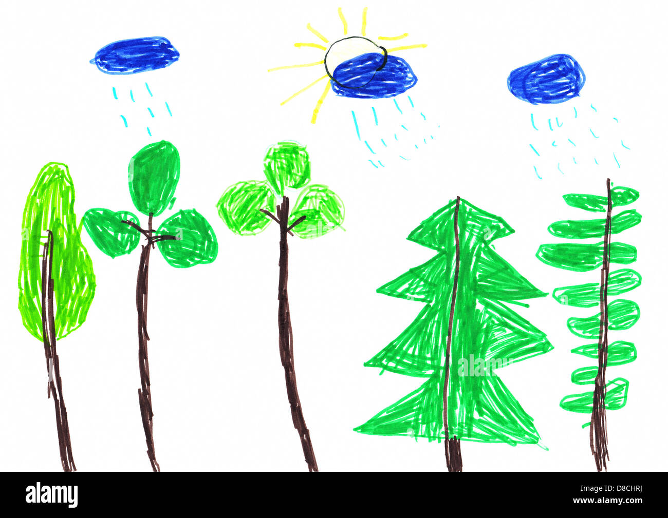 Bambino il disegno di una pioggia di estate Foto Stock