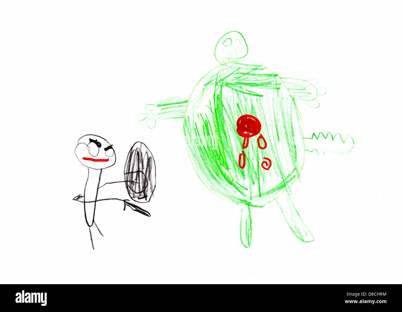 Bambino il disegno di un supereroe e Monster Foto Stock