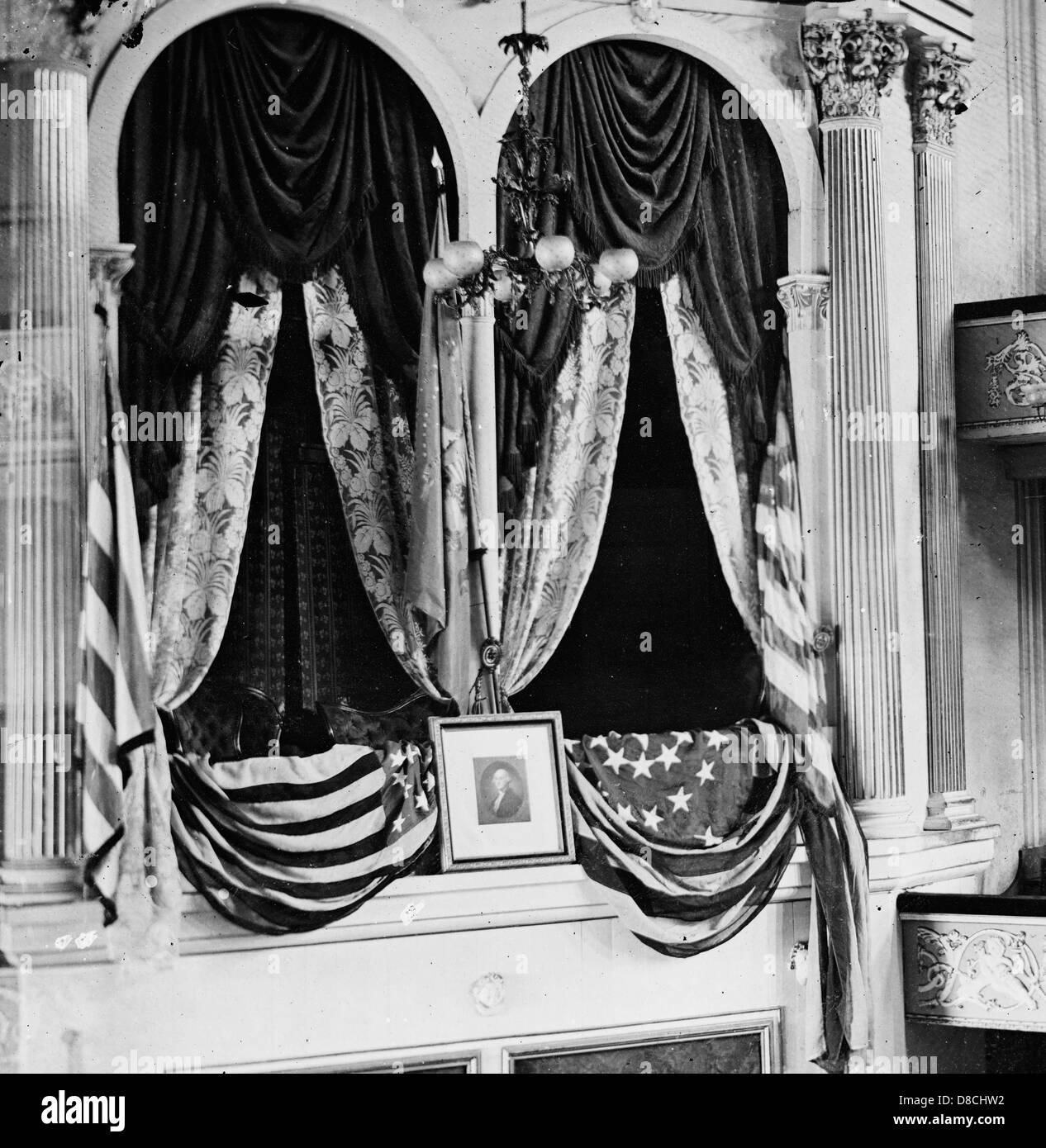 Washington, D.C. Il presidente Lincoln's box presso il Teatro di Ford, Aprile 1865 Foto Stock