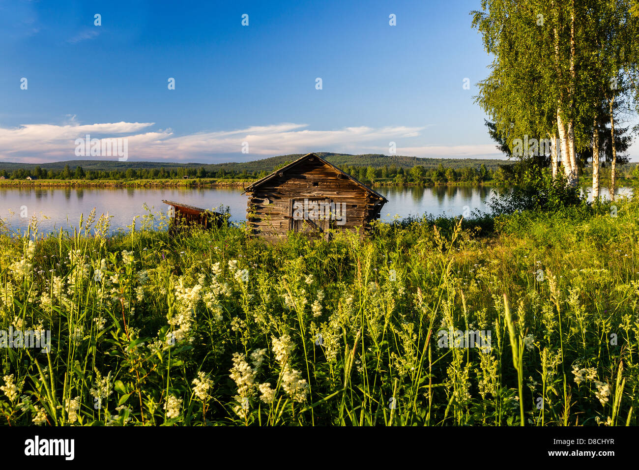 Un bellissimo paesaggio svedese dal fiume Torne, Norrbotten (nord della Svezia) Foto Stock