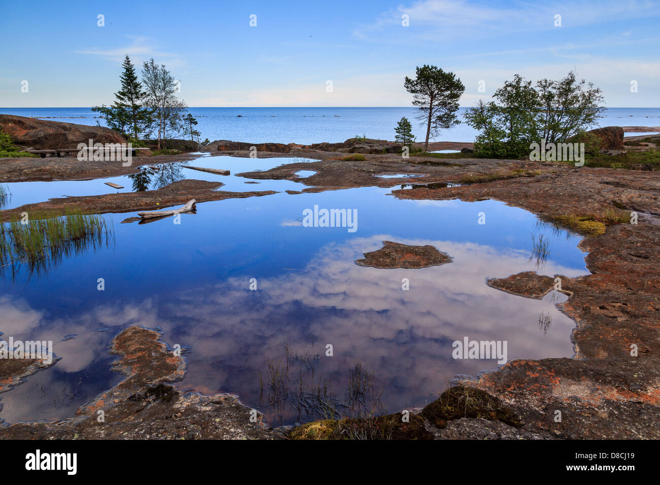 Un bellissimo paesaggio della costa del nord della Svezia (Västerbotten), area appartiene alla Bjuröklubb riserva naturale Foto Stock