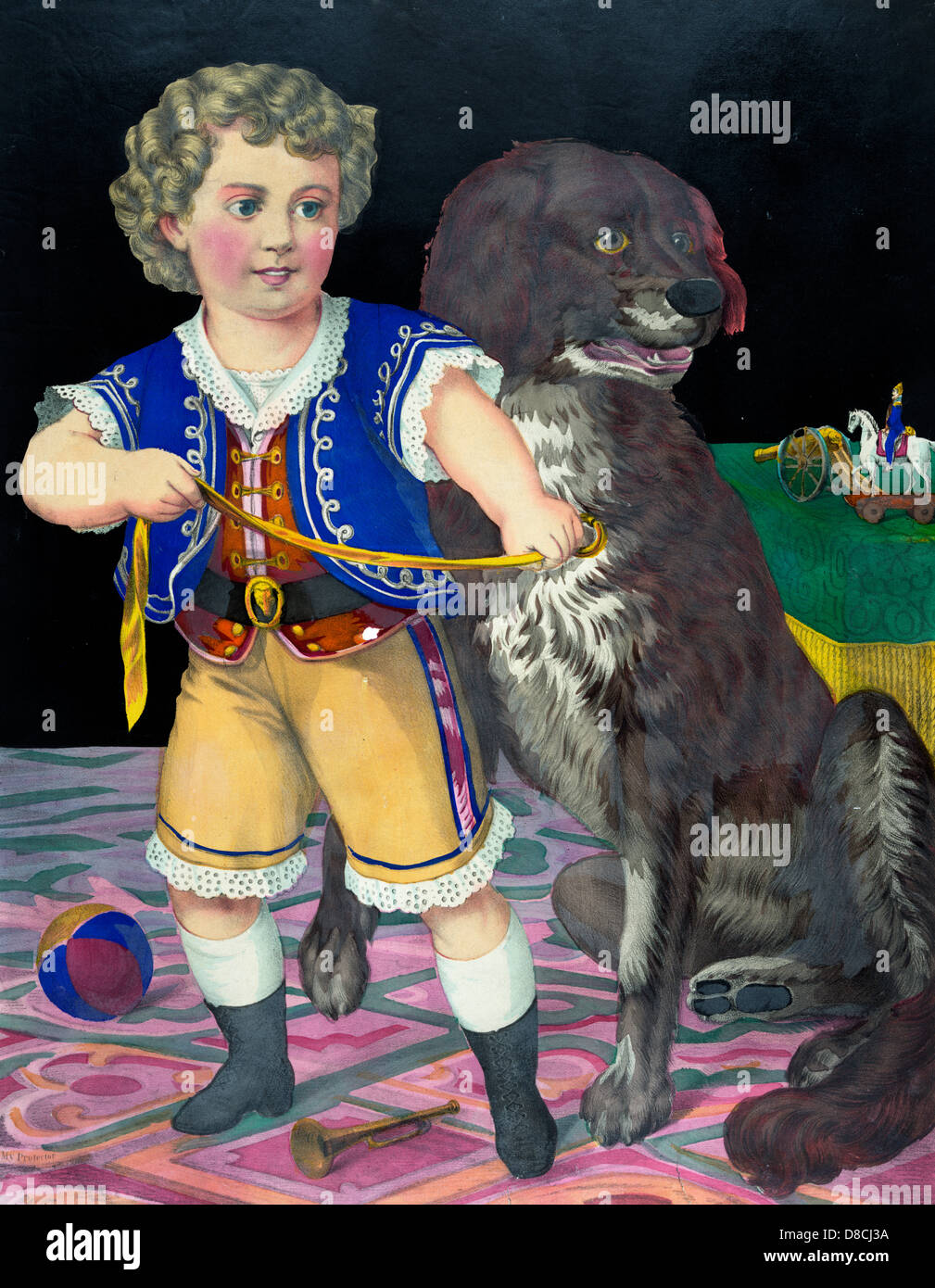 Il mio protector - un ragazzino che tiene il guinzaglio di un cane di grandi dimensioni, circa 1873 Foto Stock
