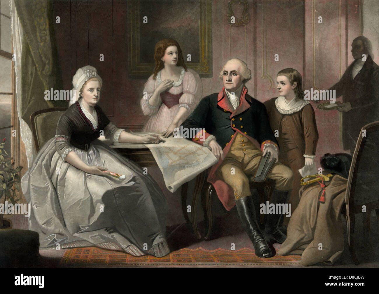 George Washington con la sua famiglia Foto Stock