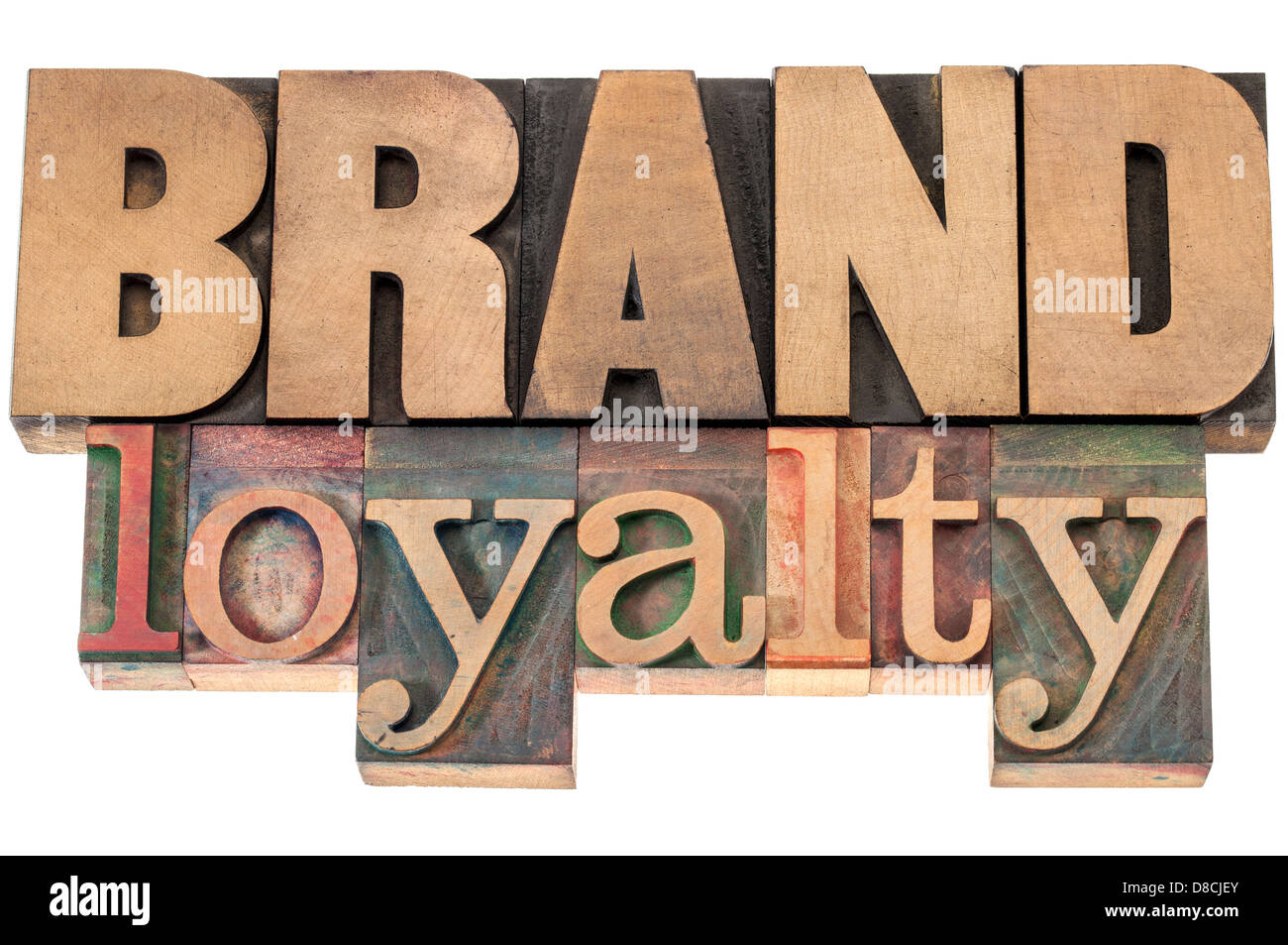 La fedeltà alla marca - concetto di business - testo isolato in rilievografia tipo legno blocchi di stampa Foto Stock