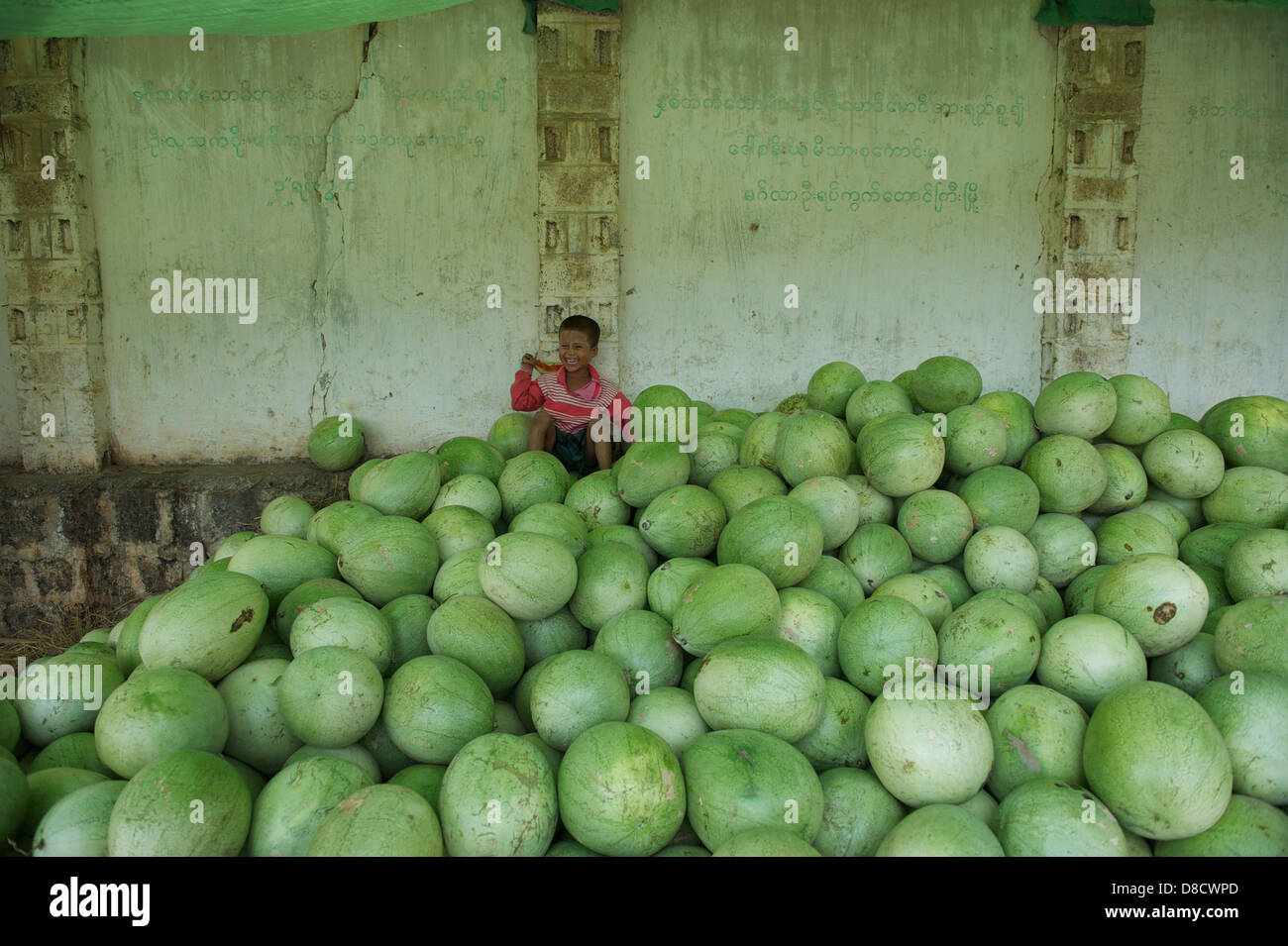 Water melon kid al mercato Aungban Foto Stock