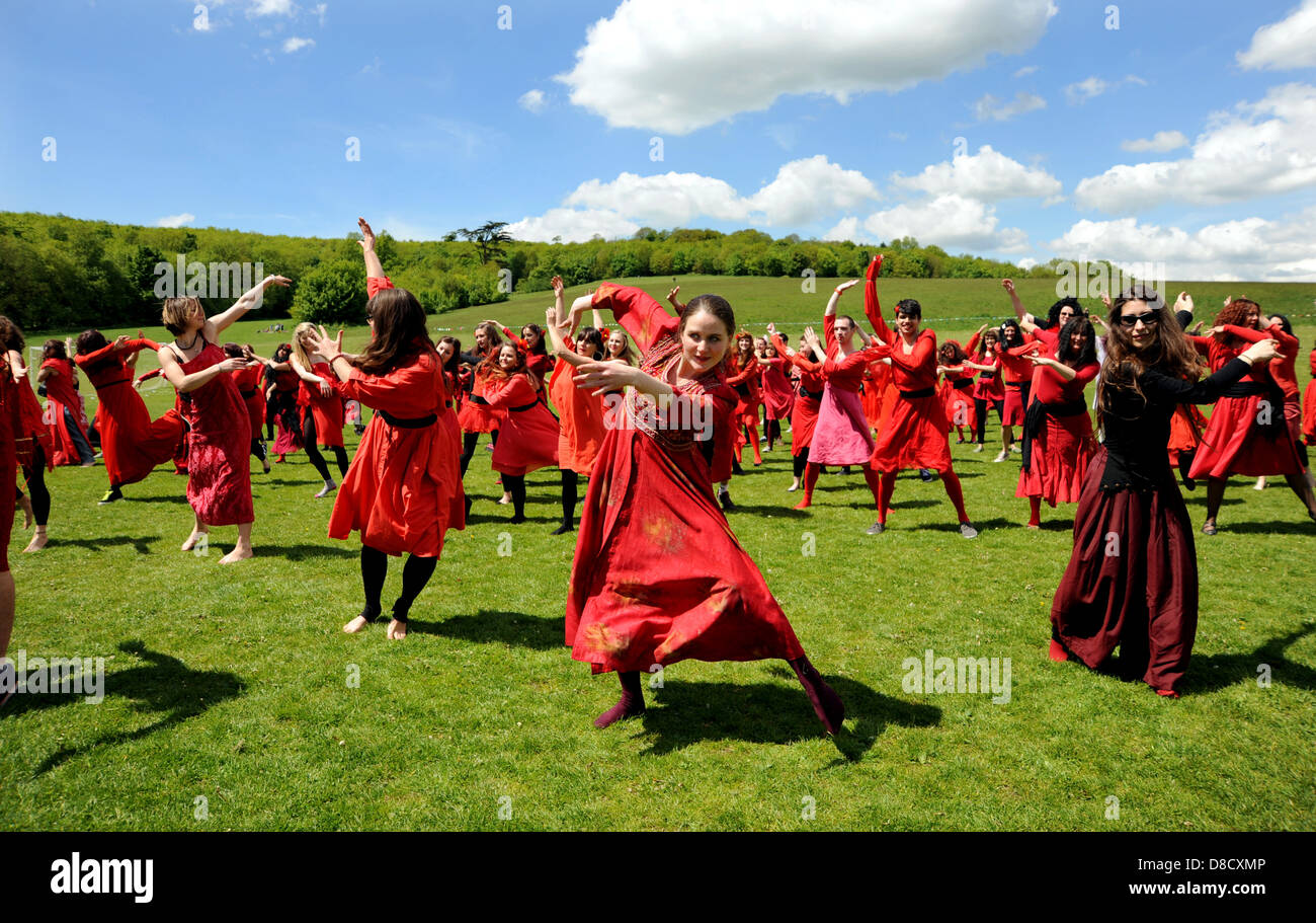 Brighton, Sussex, Regno Unito. Il 25 maggio 2013. Centinaia di persone e anche alcuni cani tutti abbigliati come Kate Bush per il Festival di Brighton Foto Stock