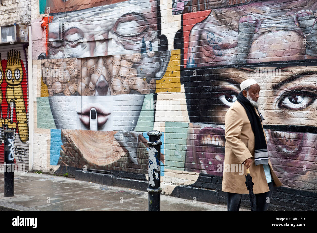 Street Art, Brick Lane, Londra, Inghilterra Foto Stock