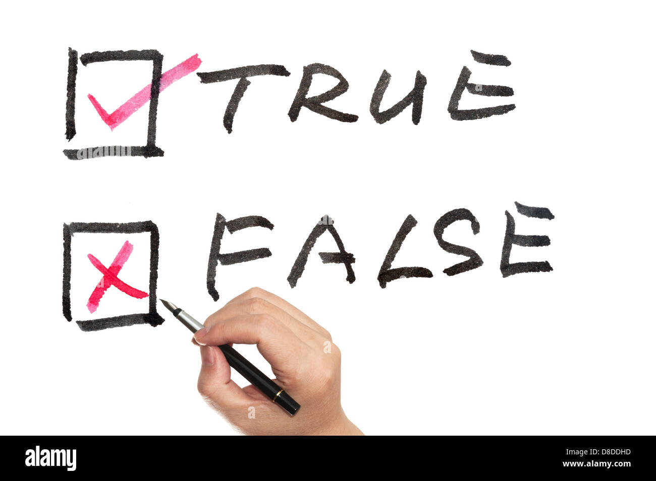 Scegliendo dal vero o falso uso della penna Foto Stock