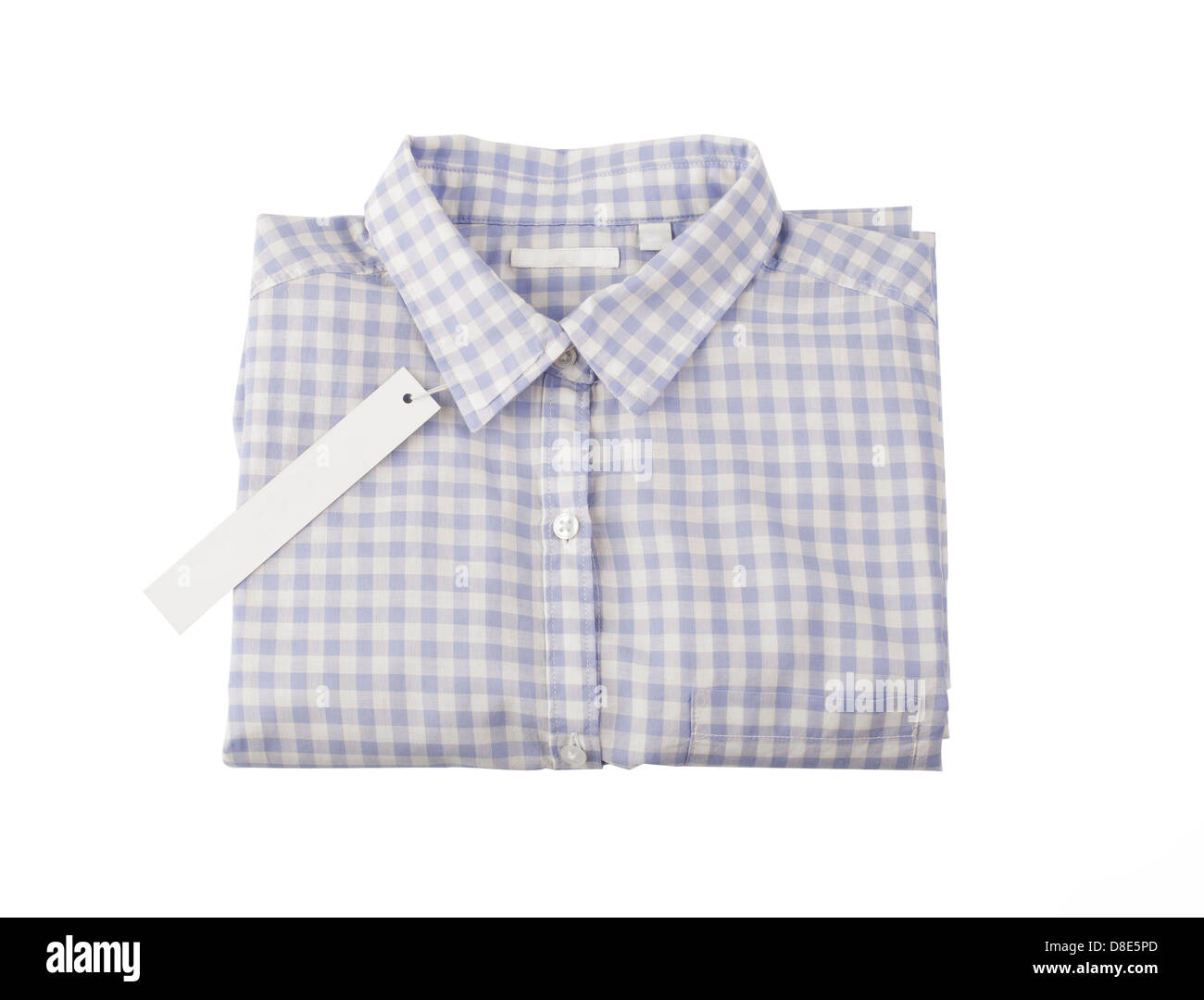 Plaid shirt con tag isolati su sfondo bianco Foto Stock