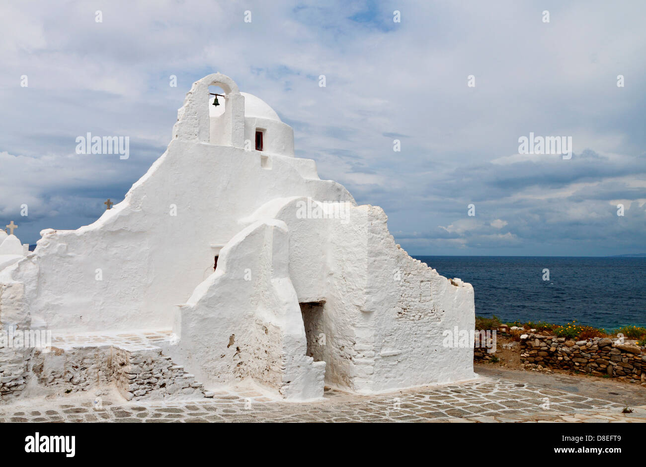 Vecchia chiesa di Panagia Paraportiani all'isola di Mykonos in Grecia Foto Stock