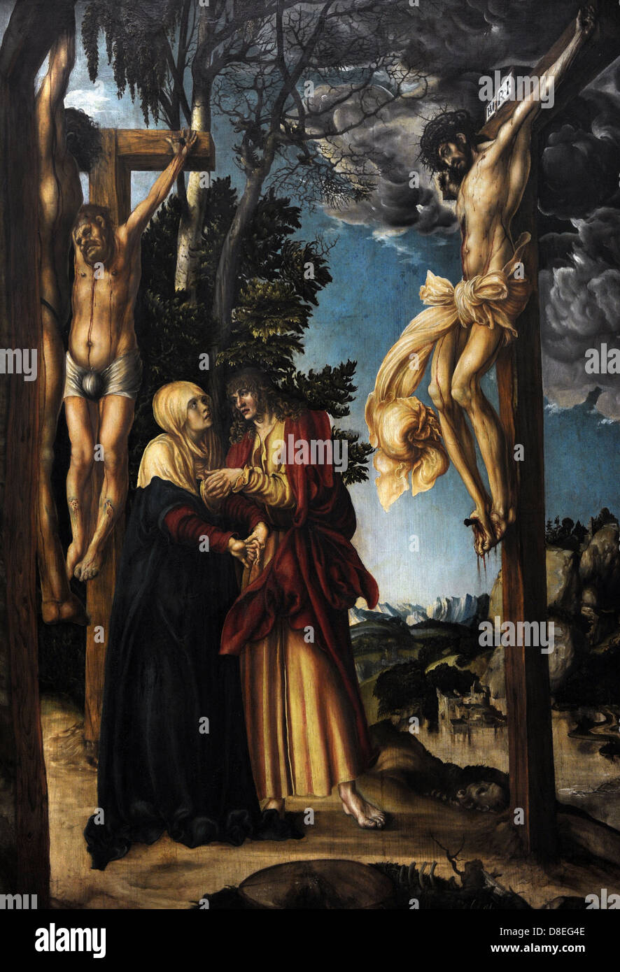 Lucas Cranach il Vecchio (1472 - 1553). Artista del Rinascimento tedesco. La crocifissione. 1503. Alte Pinakothek. Monaco di Baviera. Germania. Foto Stock