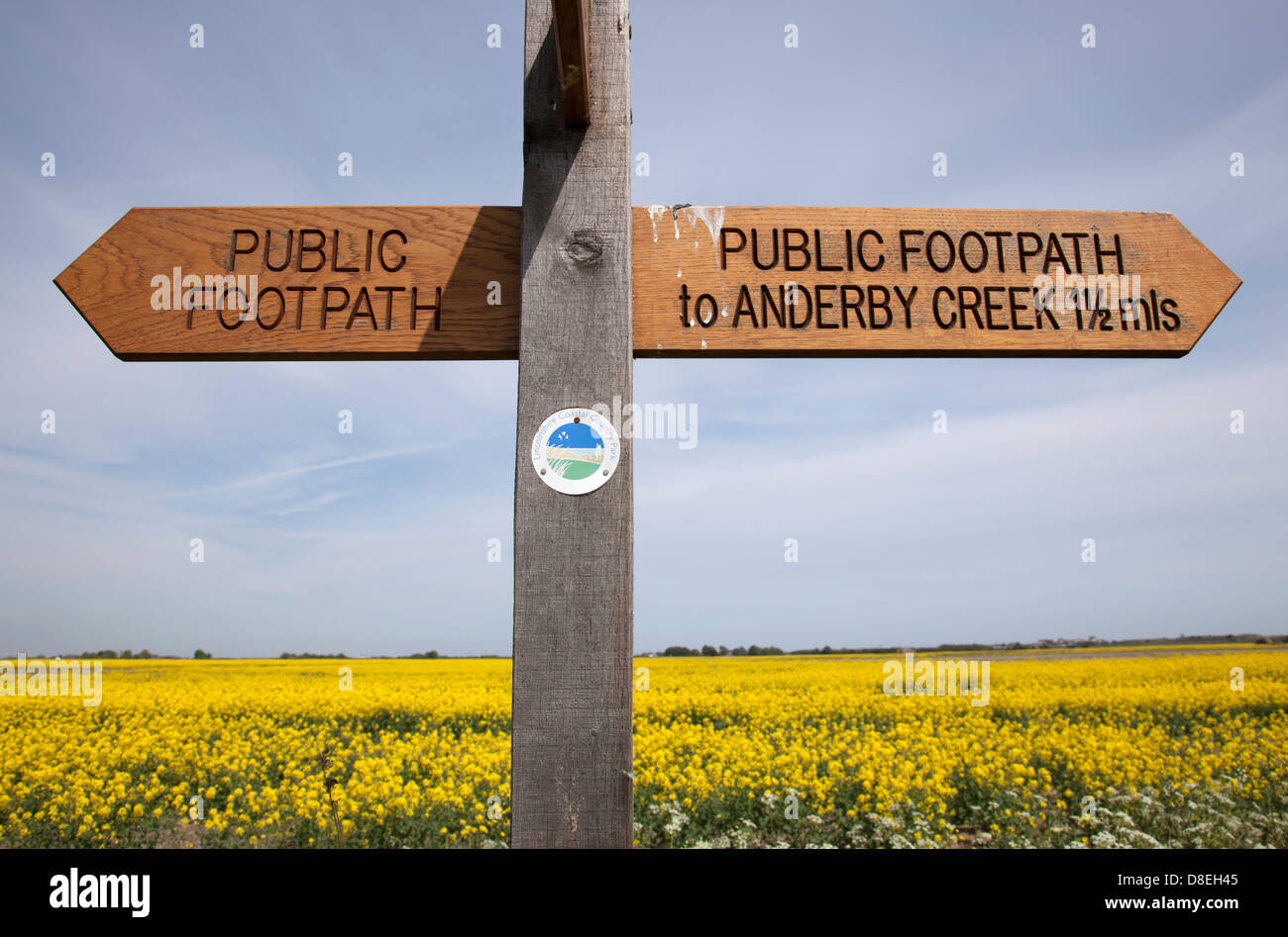 Un sentiero pubblico in un paese costiero parco vicino Anderby Creek, Lincolnshire, England, Regno Unito Foto Stock
