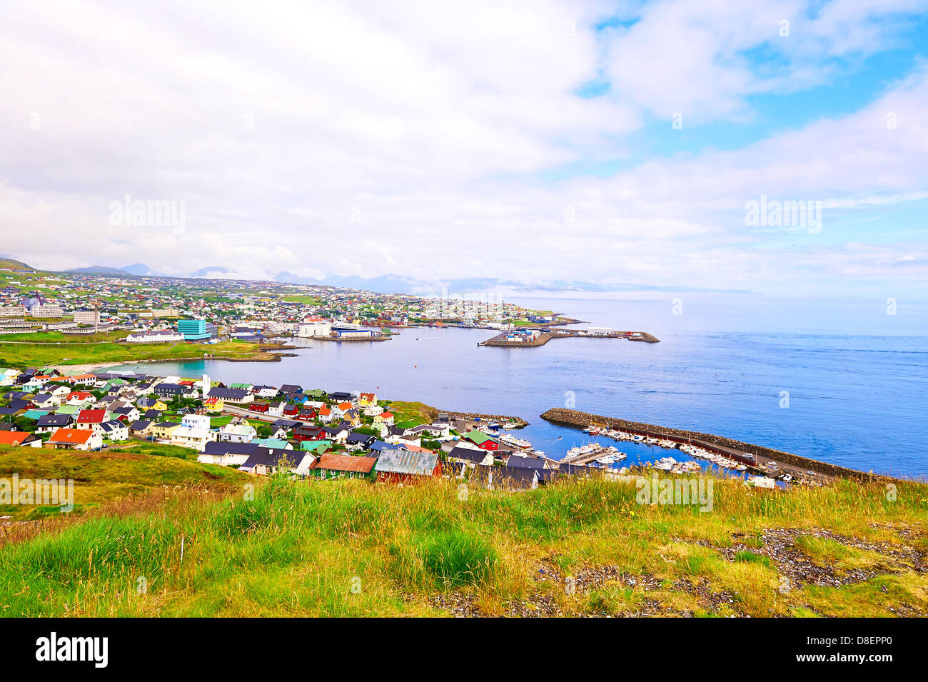 Vista panoramica di Torshavn nelle isole Faerøer Foto Stock