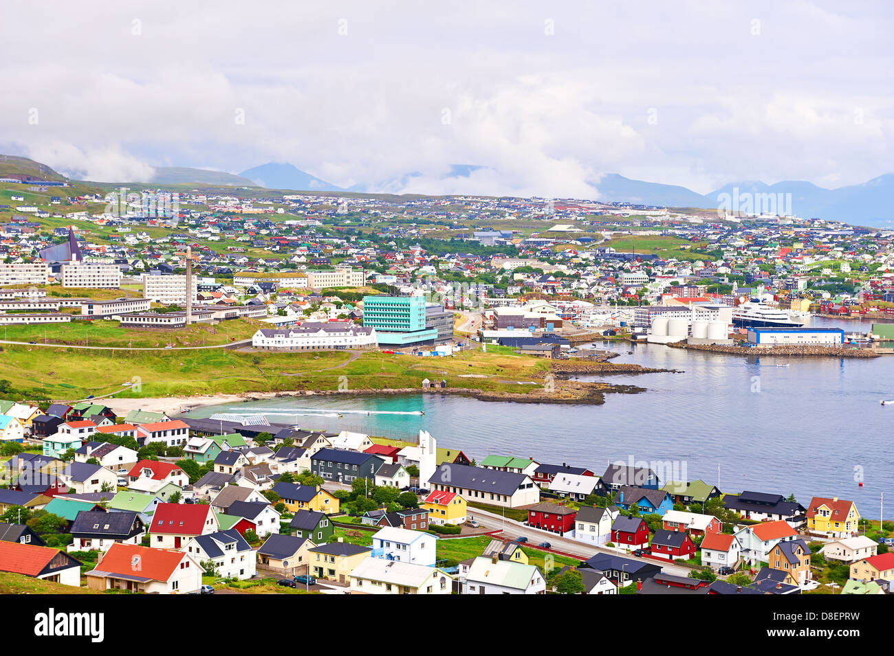 Vista panoramica di Torshavn nelle isole Faerøer Foto Stock