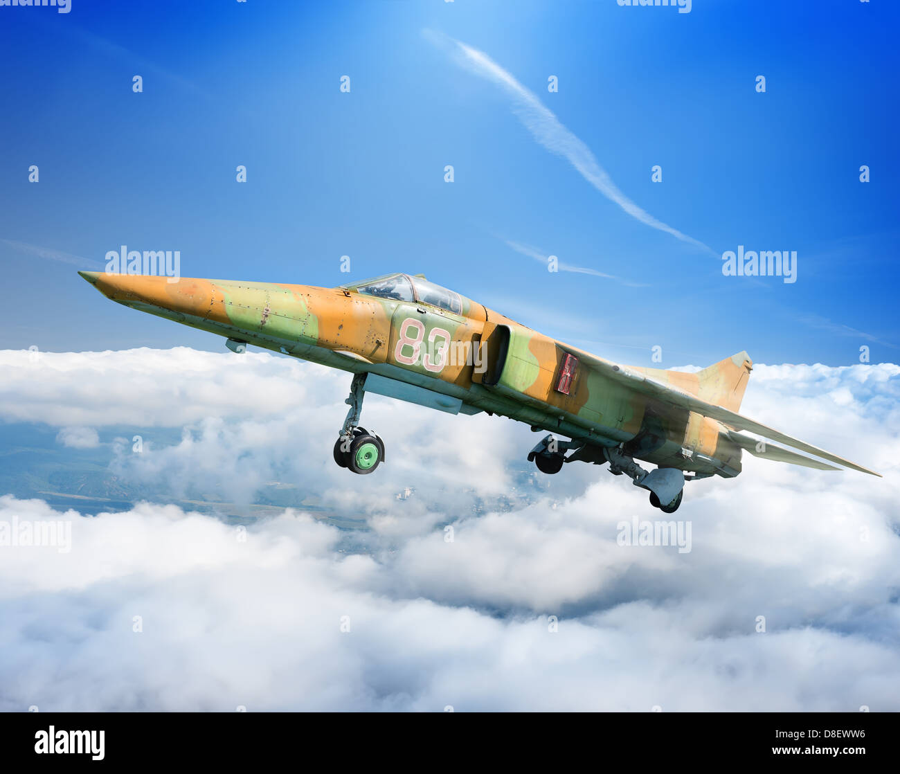 MiG-23 sovietico polivalente piano jet in volo Foto Stock